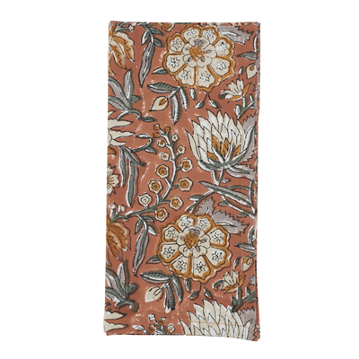 Rust Botanical Block Print Cotton 20" Dinner Napkin