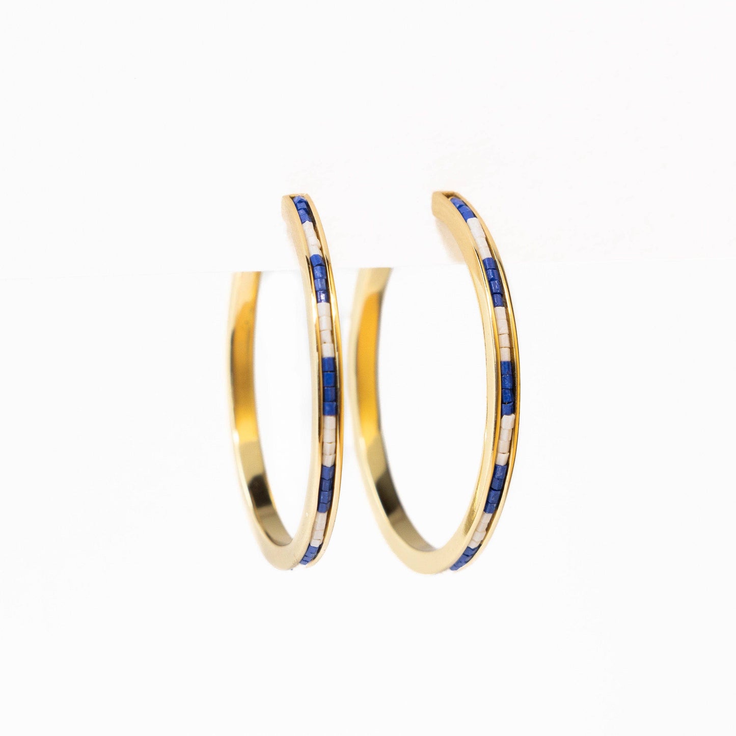 Lulu Hoop Earring Brass With Chanel Of Seed Bead Navy