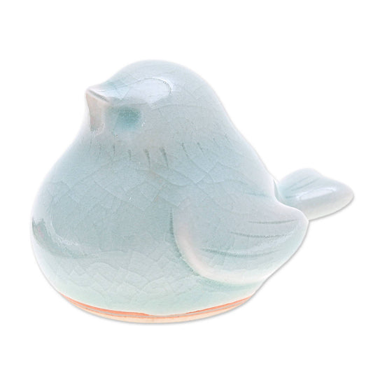 Novica Handmade Sweet Robin Celadon Ceramic Figurine
