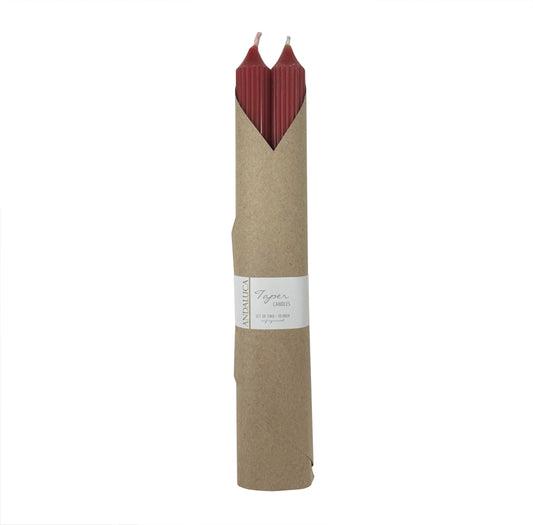 Red Ridged Taper Candles (Set of 2)