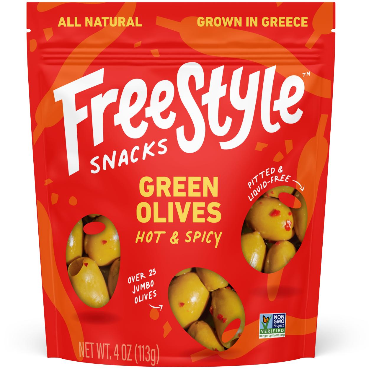 Hot & Spicy Green Olives 4oz - Freestyle Snacks
