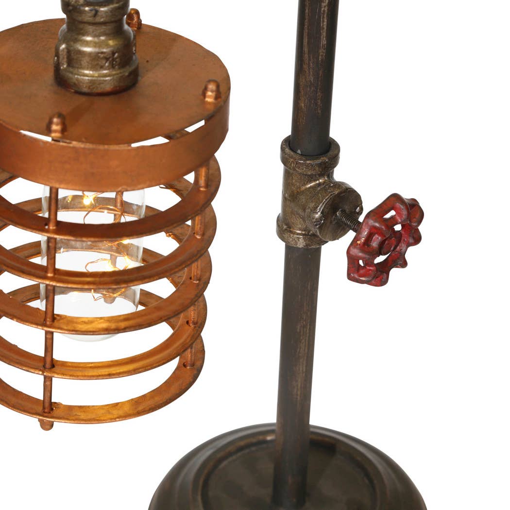 Table Lamp - Bronze Metal Pipe with Caged Shade, 18 in.