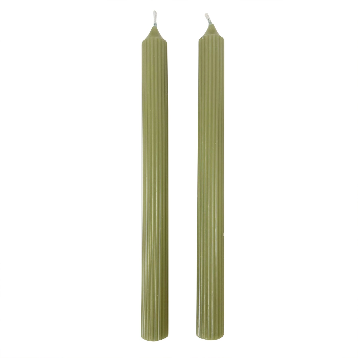 Green Ridged Taper Candles (Set of 2)