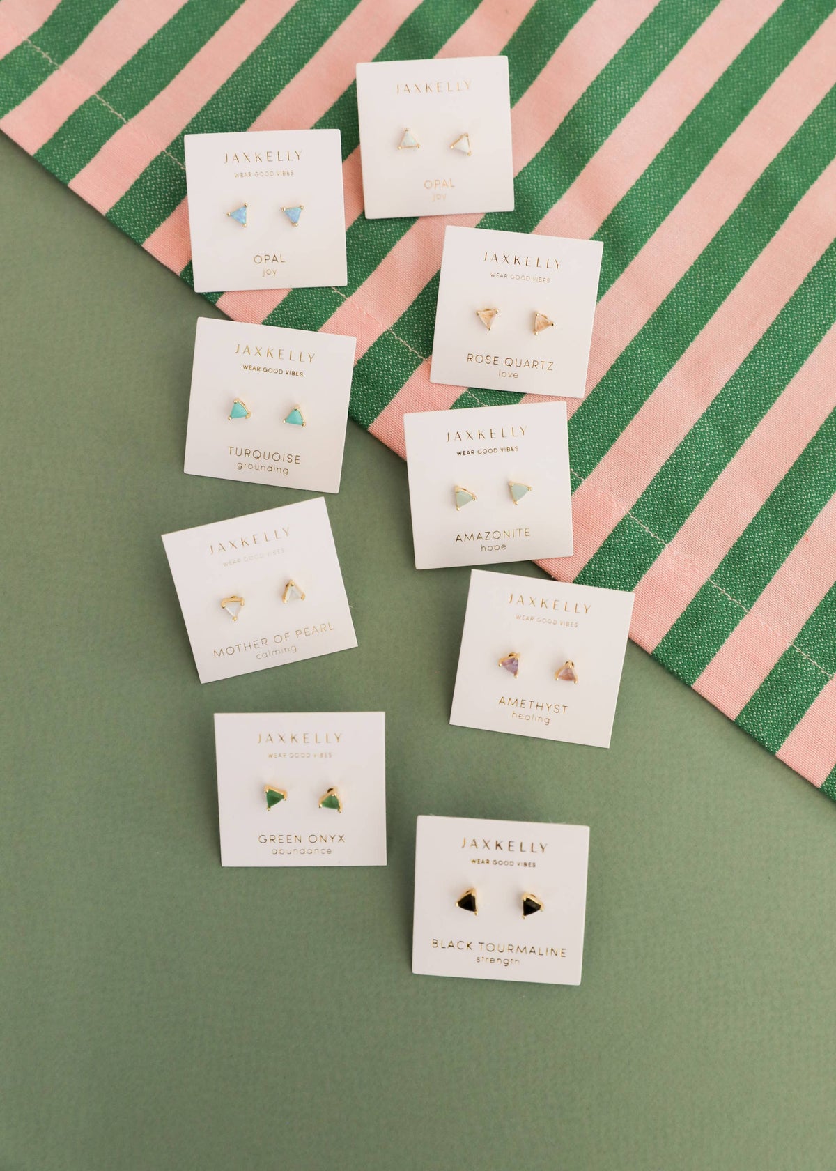 Mini Energy Gem - Green Onyx - Gold Earrings