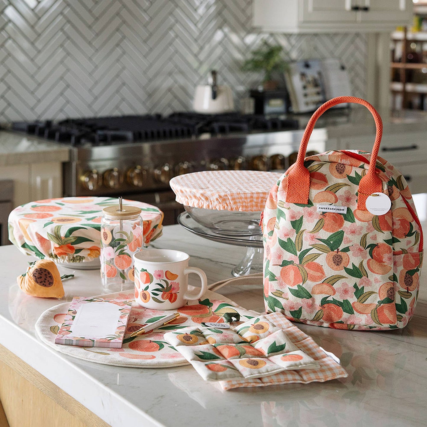 Peach Blossom Reusable Canvas Lunch Tote Bag