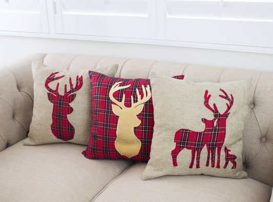 Plaid Reindeer 17" Decorative Throw Pillow