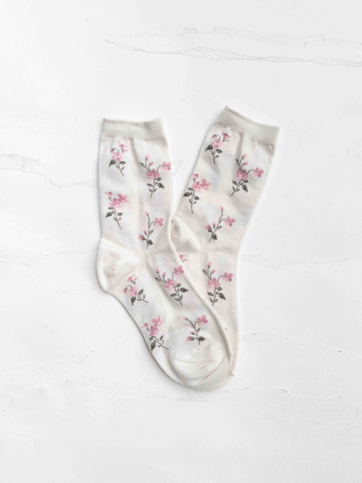 Vintage Floral Cotton Blend Crew Socks
