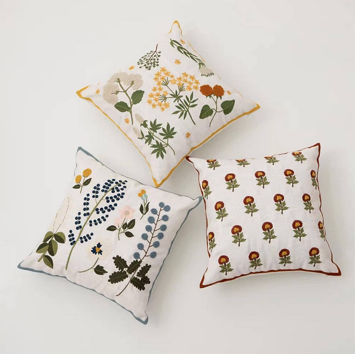 Flower Embroidery 18" Throw Pillow