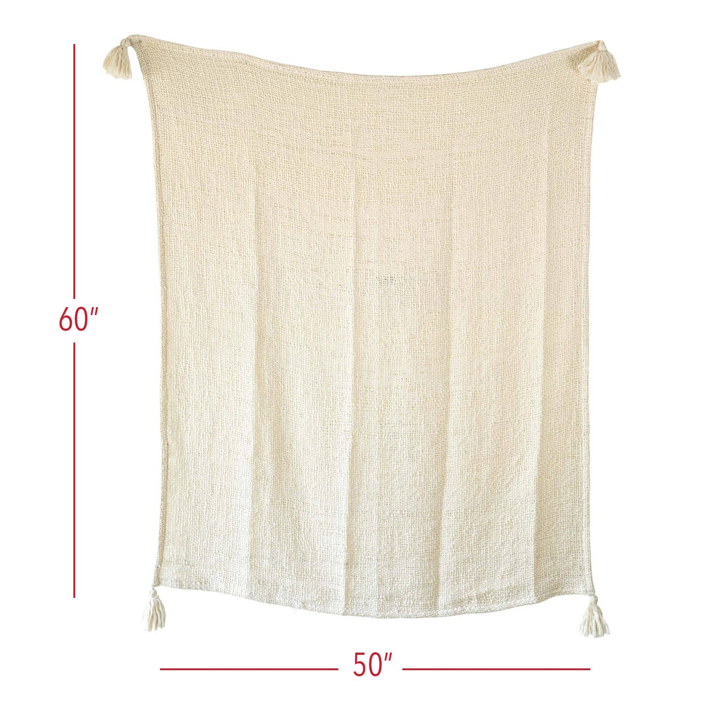 Mel Hand Woven Tasseled Throw Blanket Cream Polyester