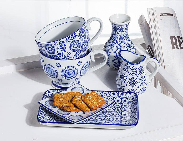 Blue & White Handled Jug
