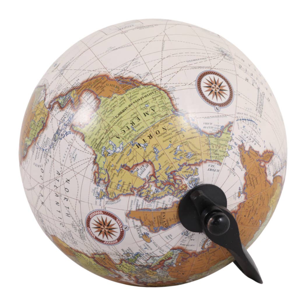 Sculpture - Green Resin Marble Ridged Globe on Base, 9 in.
