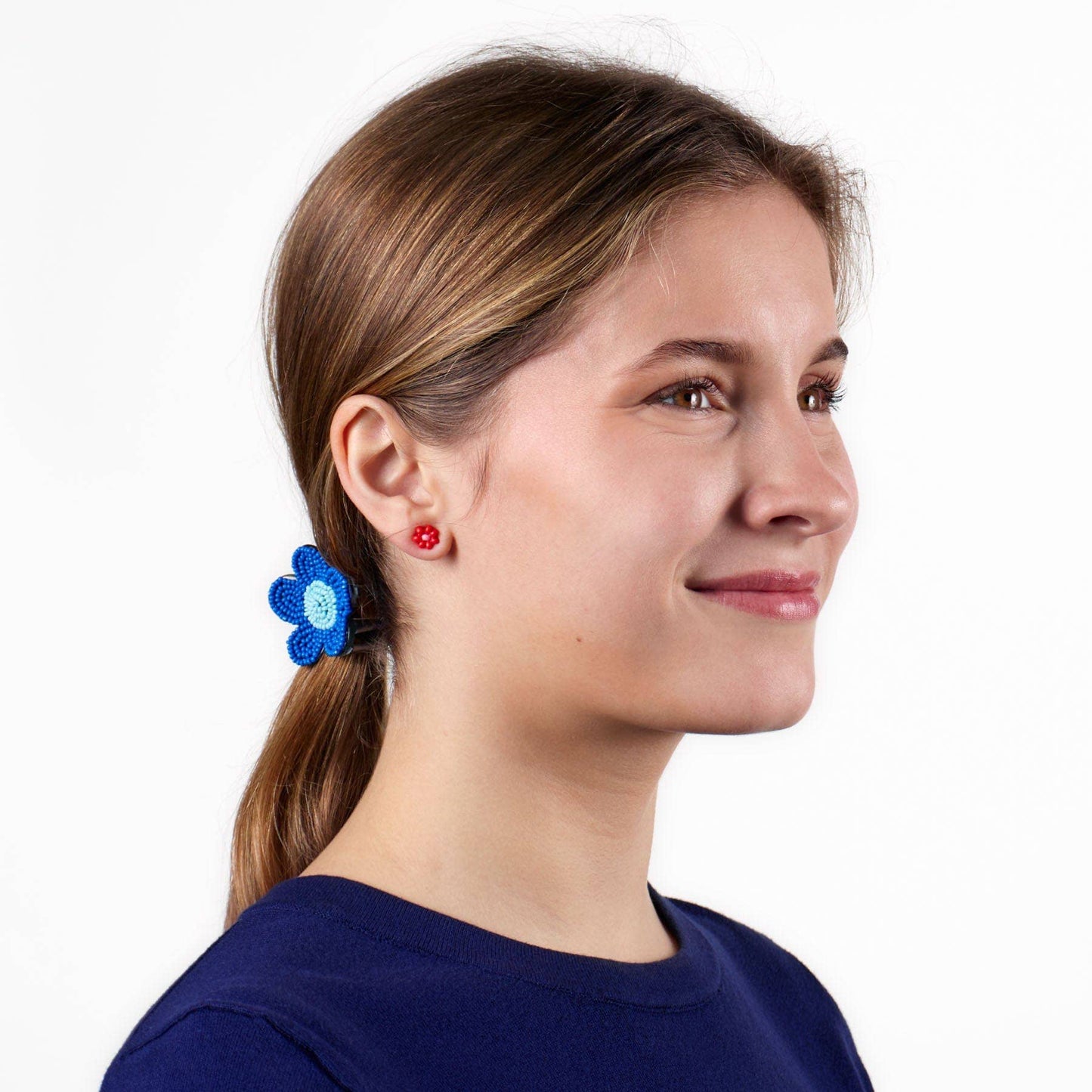 Tina Flower Earrings Trio Set Aqua, Tomato + White Wholesale
