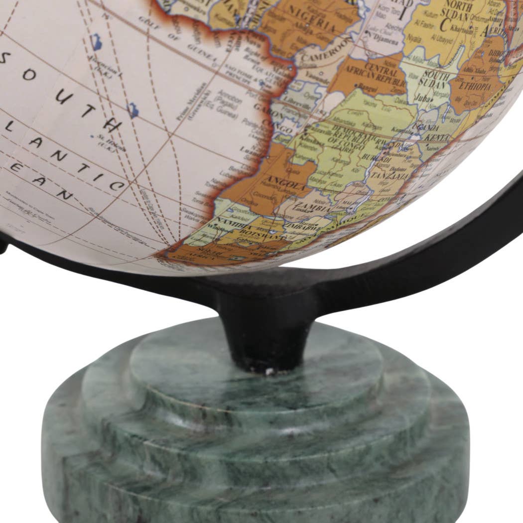 Sculpture - Green Resin Marble Ridged Globe on Base, 9 in.