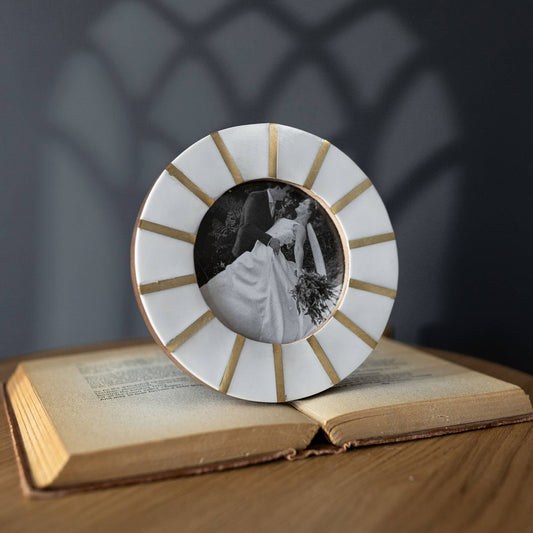 Ansel Round Picture Frame Brass Inlay Resin 4 x 4