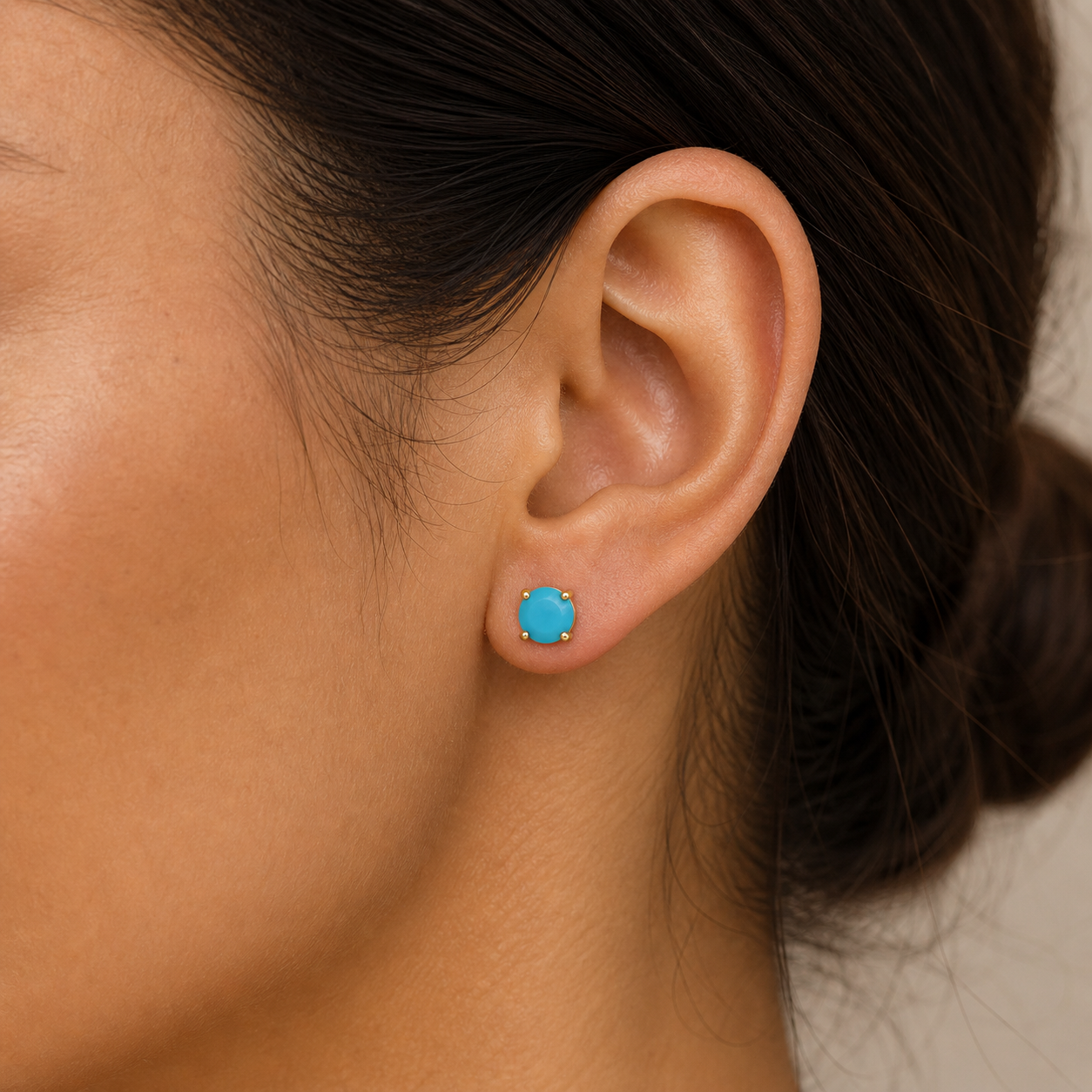 Round - Turquoise Gemstone- Gold Earrings