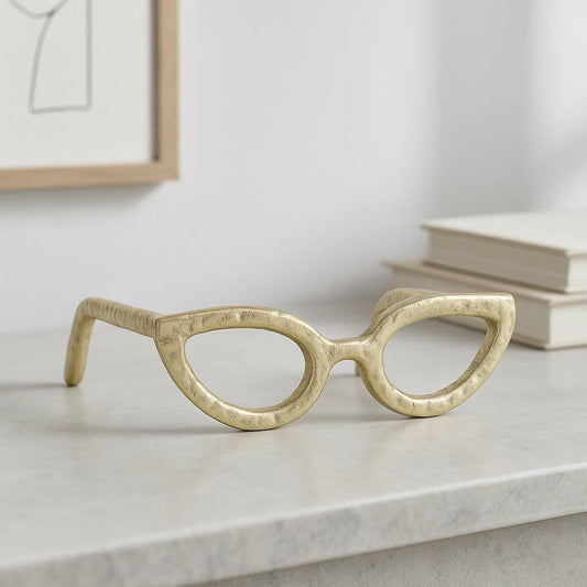 Sculpture - Gold Metal Abstract Cat Eye Glasses, 8 in.