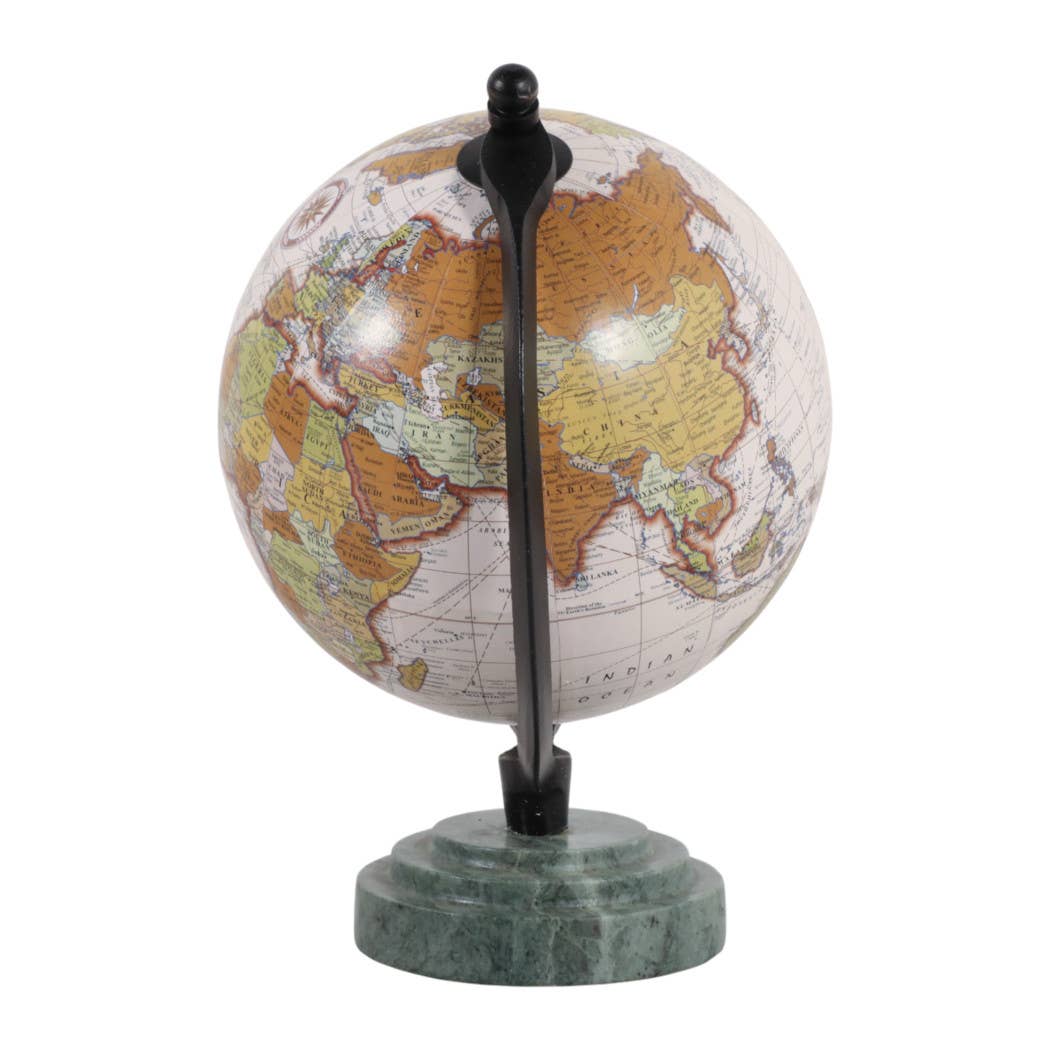 Sculpture - Green Resin Marble Ridged Globe on Base, 9 in.