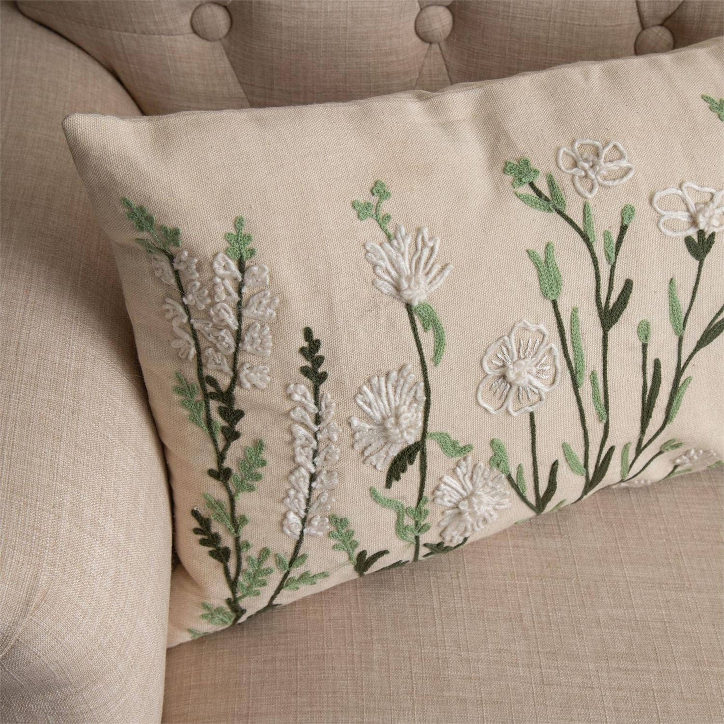Embroidered Wild Flowers Lumbar Pillow
