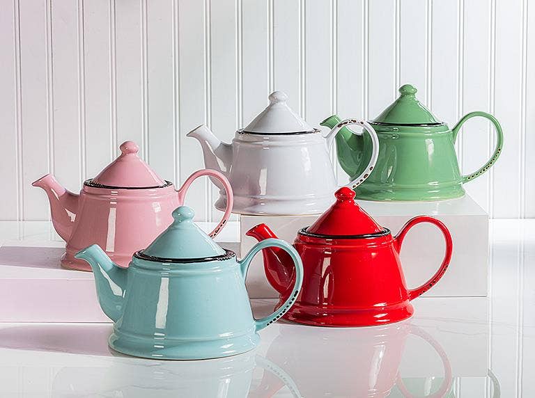 Enamel Look Teapot, 9"L (32oz) - 1045