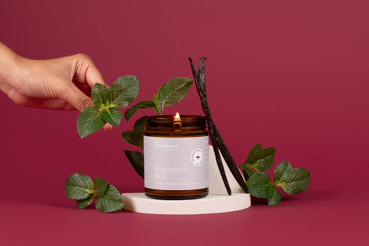Peppermint Bark Essential Oil Beeswax Jar Candle: Non-Toxic