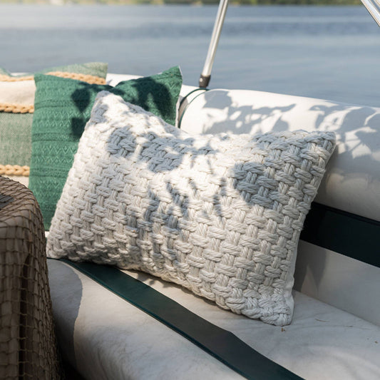 16x24 Hand Woven Sonia Knotted Pillow White