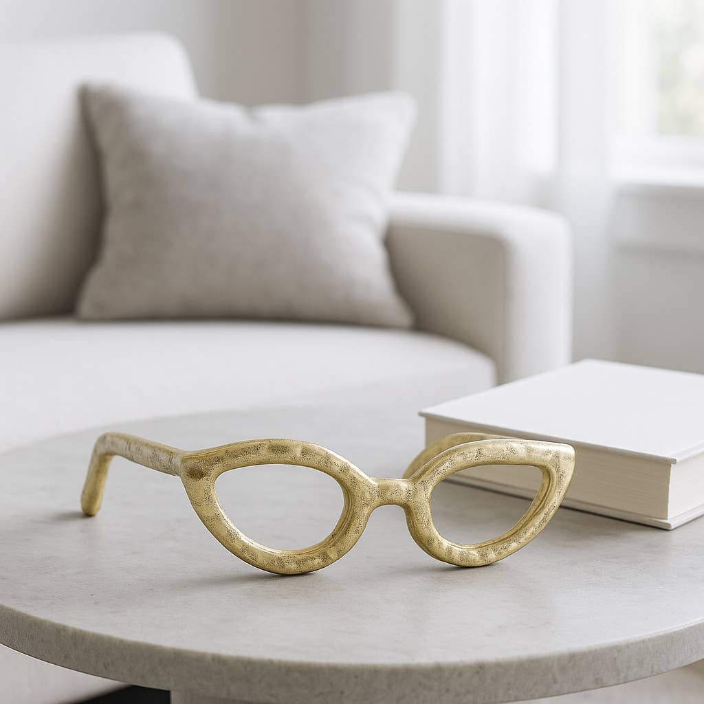 Sculpture - Gold Metal Abstract Cat Eye Glasses, 8 in.