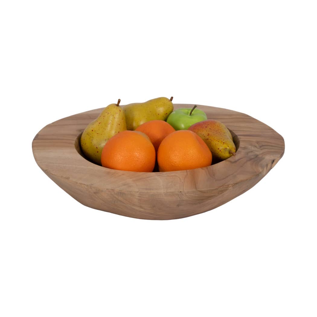 Decorative Bowl - Brown Teak Wood Round Organic, 16 in.
