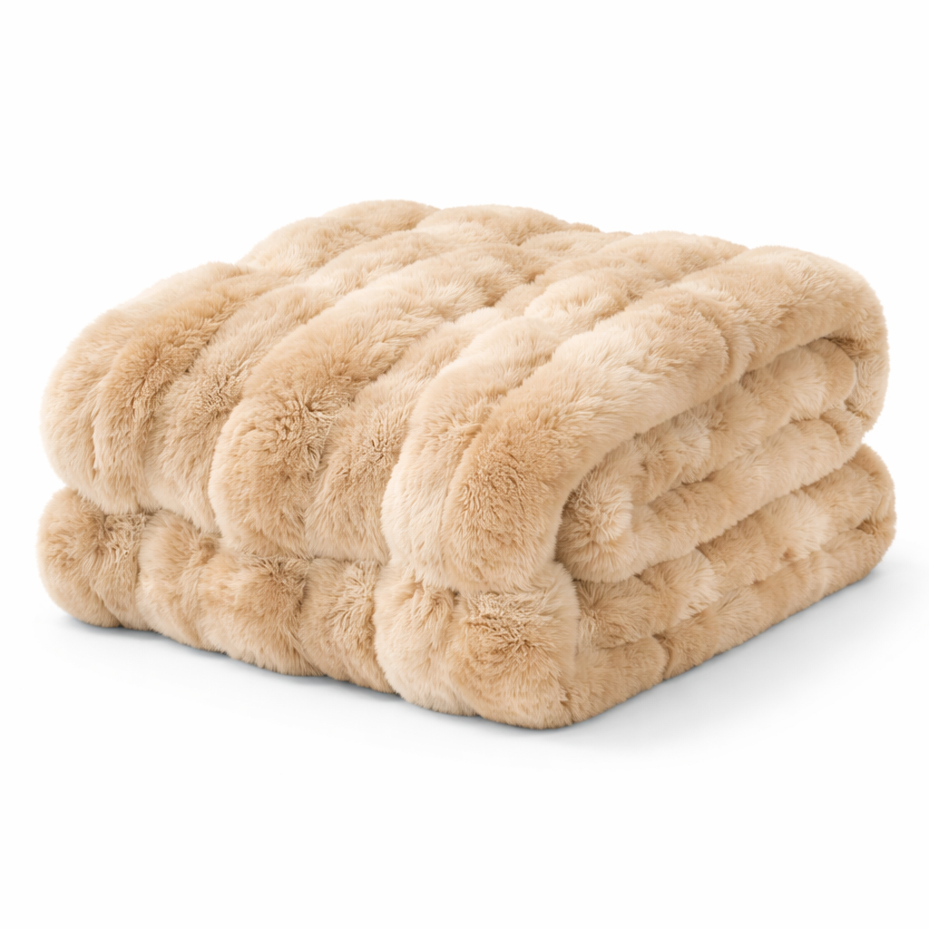 Beige Bubble Faux Fur Throw Blanket – 50" x 60"