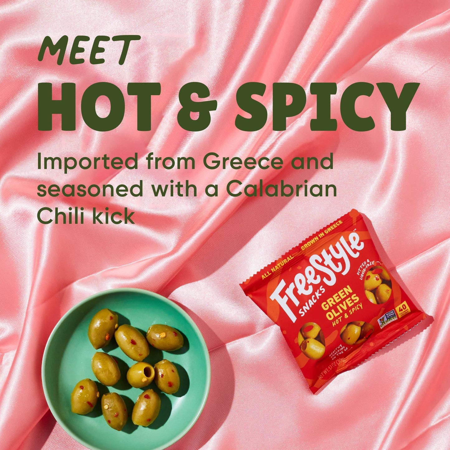 Hot & Spicy Green Olives 1.1oz - Freestyle Snacks