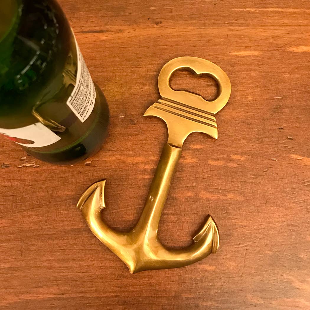 Antiqued Brass Anchor Bottle Opener | 6”| Barware | Kitchen