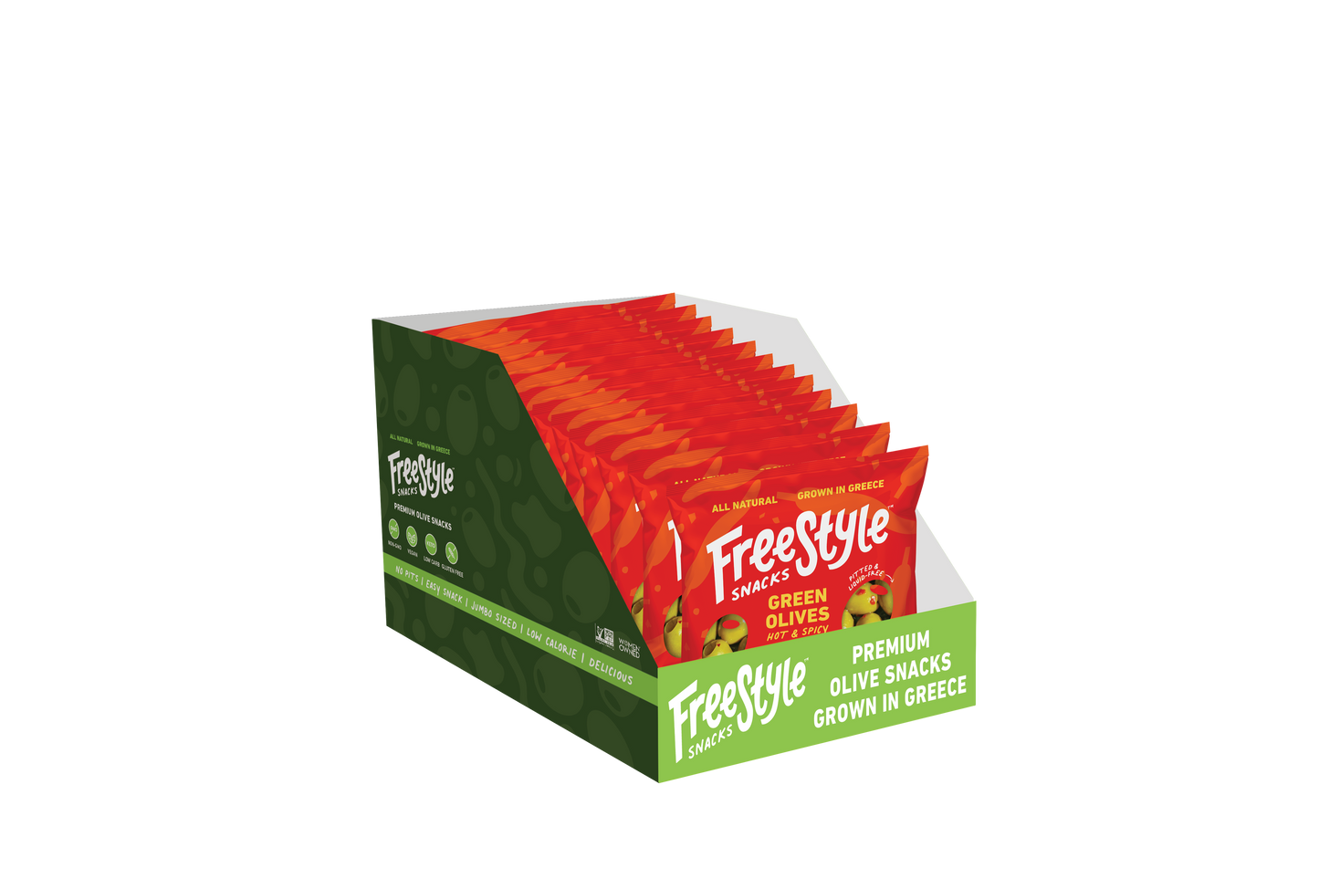 Hot & Spicy Green Olives 1.1oz - Freestyle Snacks