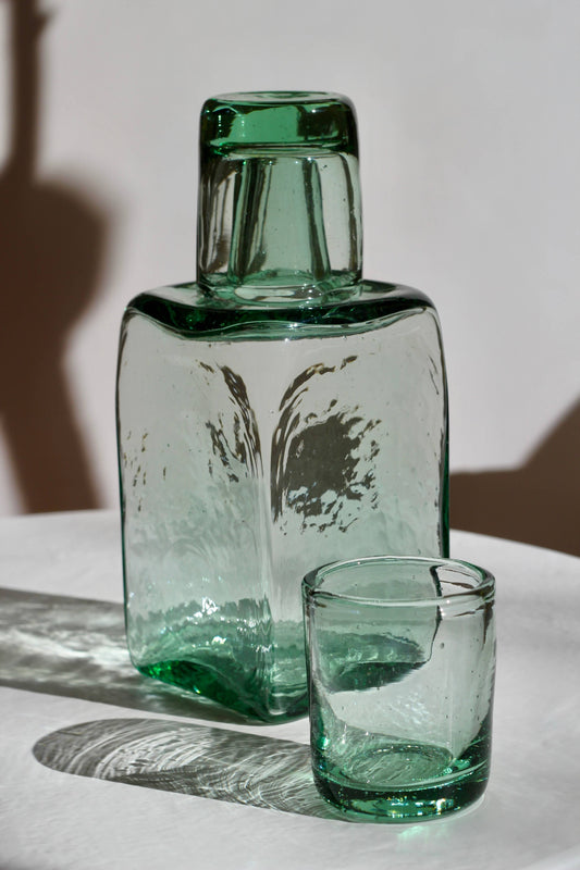 Bedside Carafe Set - Handblown, Recycled Glass