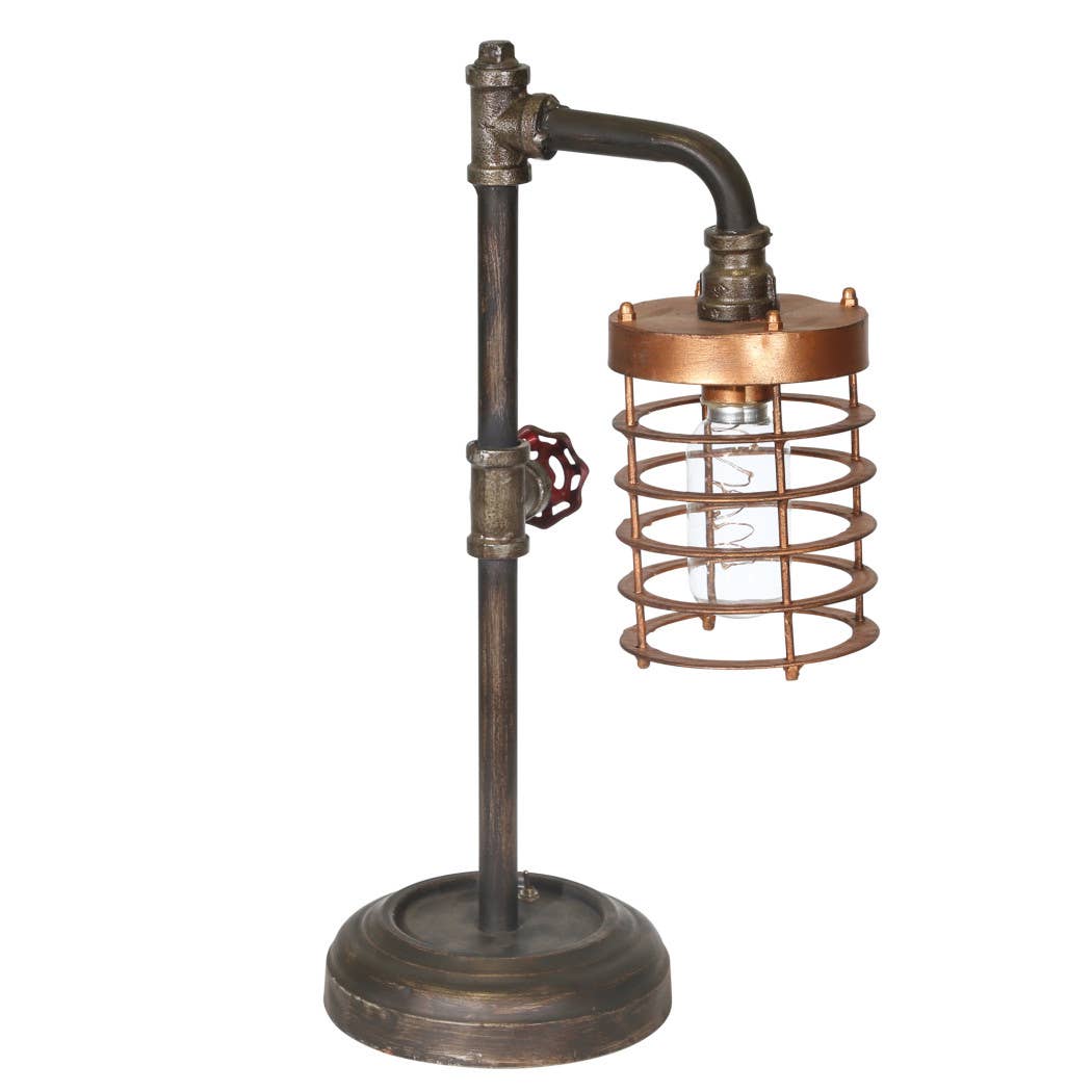 Table Lamp - Bronze Metal Pipe with Caged Shade, 18 in.