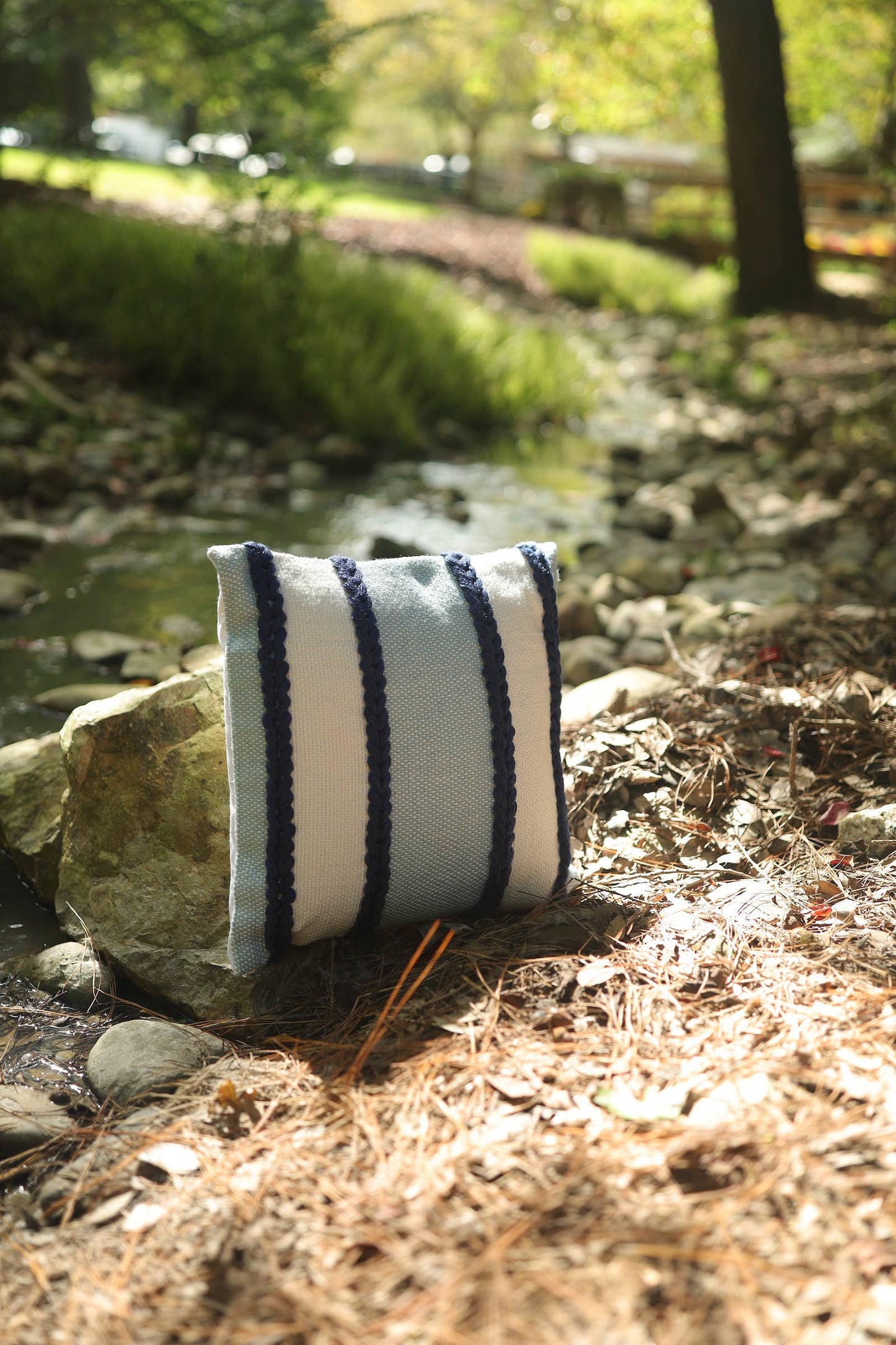 Cindy Striped Outdoor Pillow Navy 18 x 18