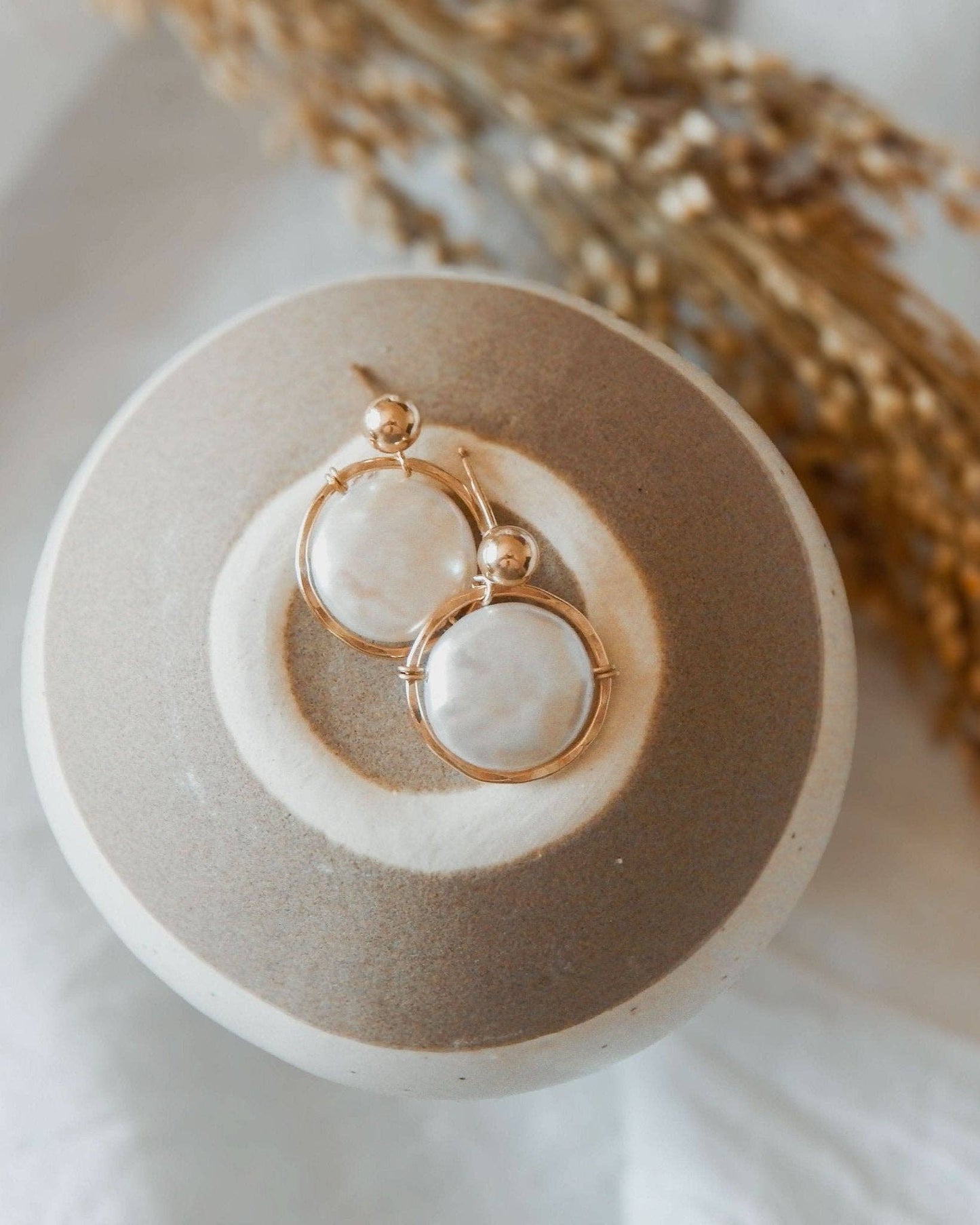 Freshwater Pearl Halo Earrings, 14k Gold Fill & Silver