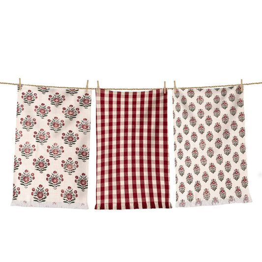 Red Block Print Silhouette Tea Towels - Set Of 3
