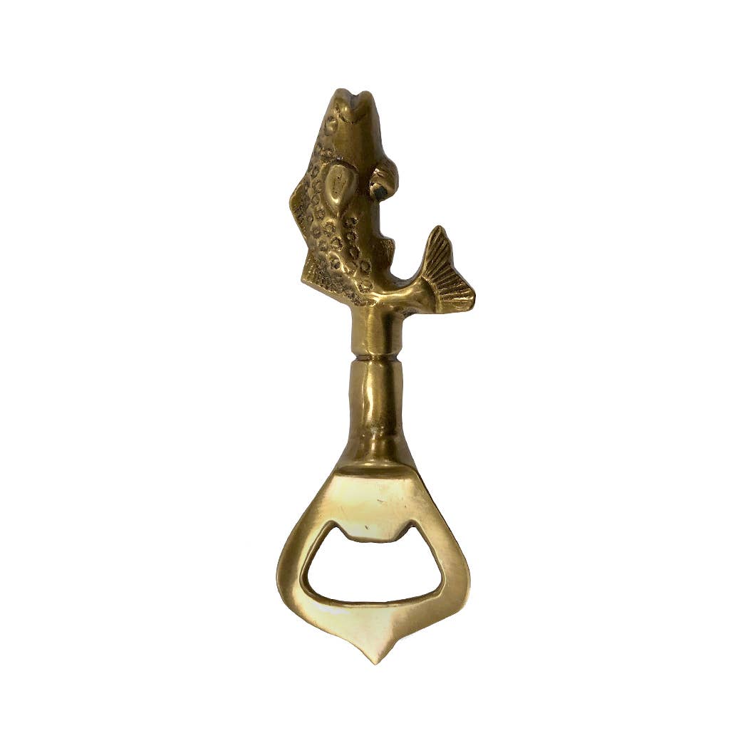 Antiqued Solid Brass Vintage Fish Bottle Opener | Barware
