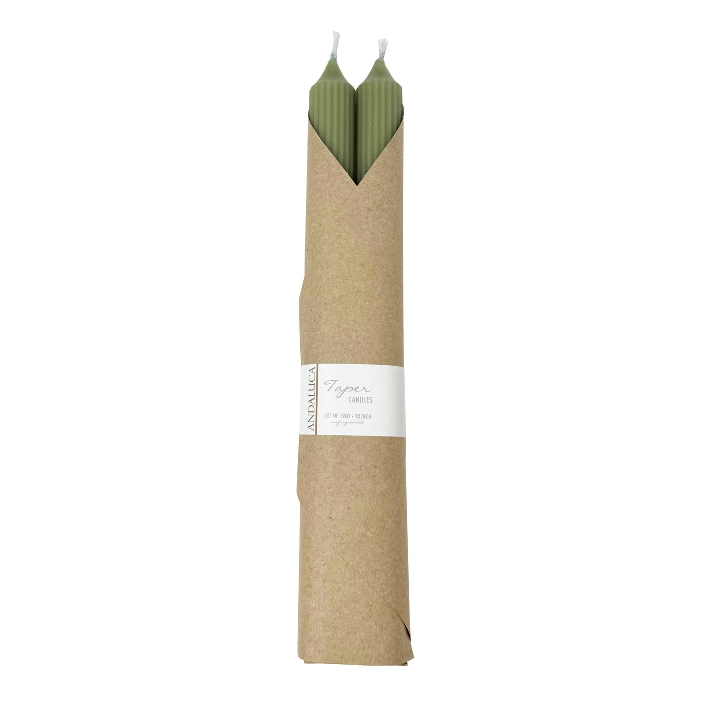 Green Ridged Taper Candles (Set of 2)