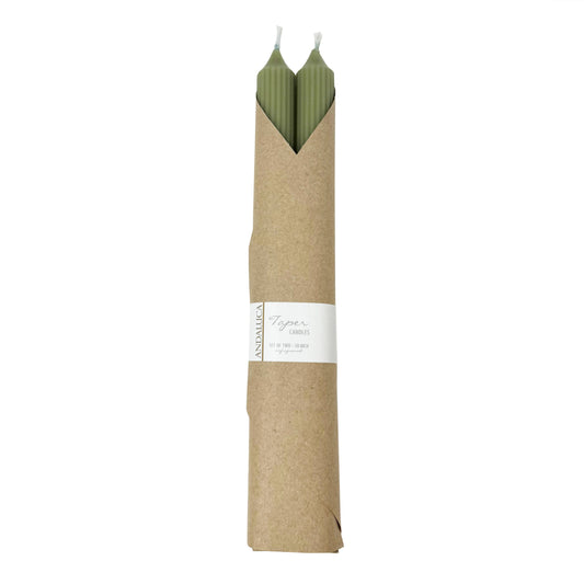 Green Ridged Taper Candles (Set of 2)