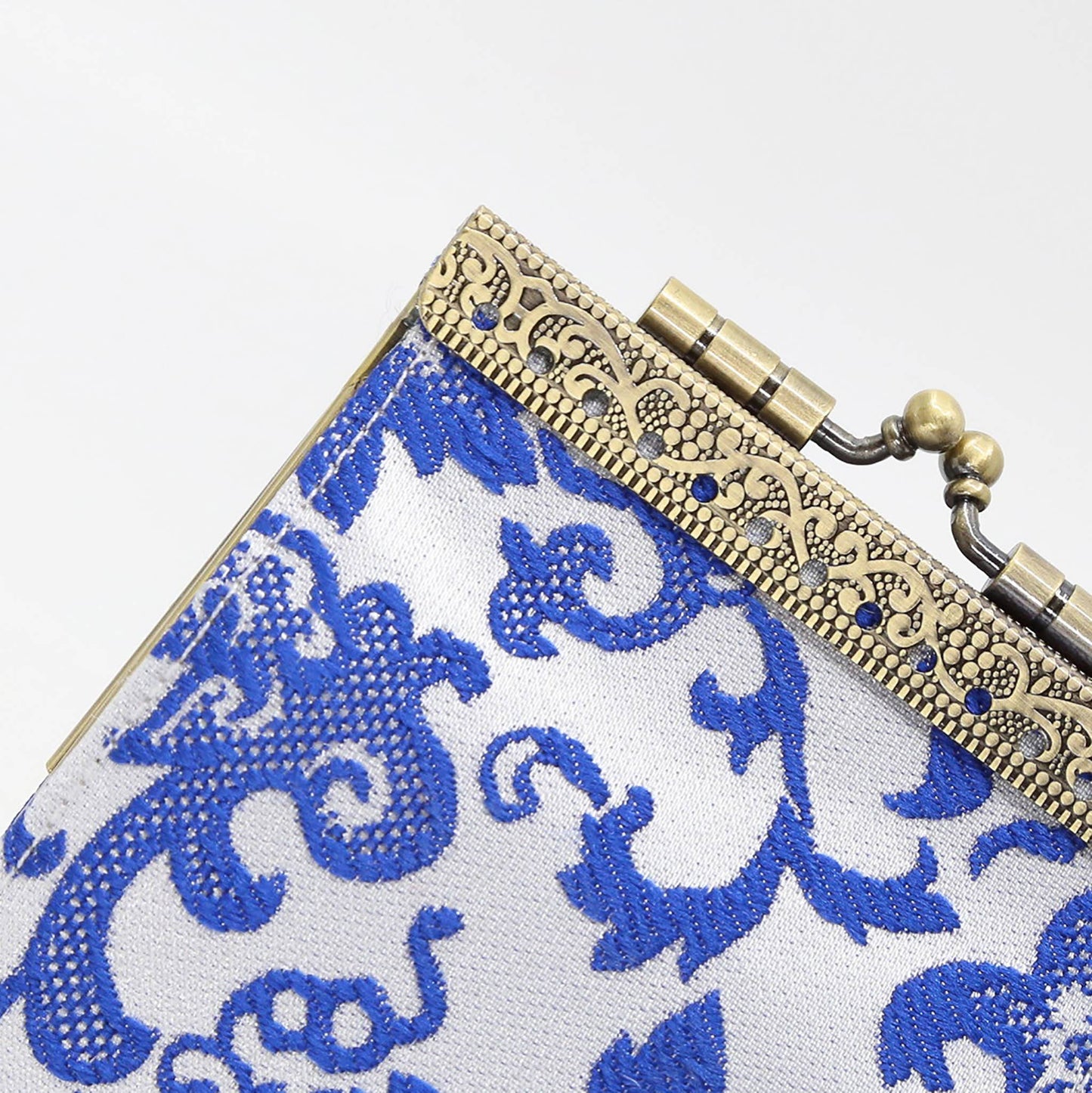 White and Blue Floral Brocade Card Holder with RFID