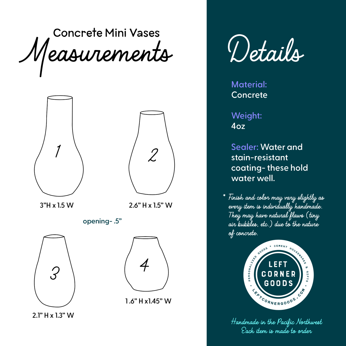 Miniature Concrete Bud Vases | Small Flower Vases