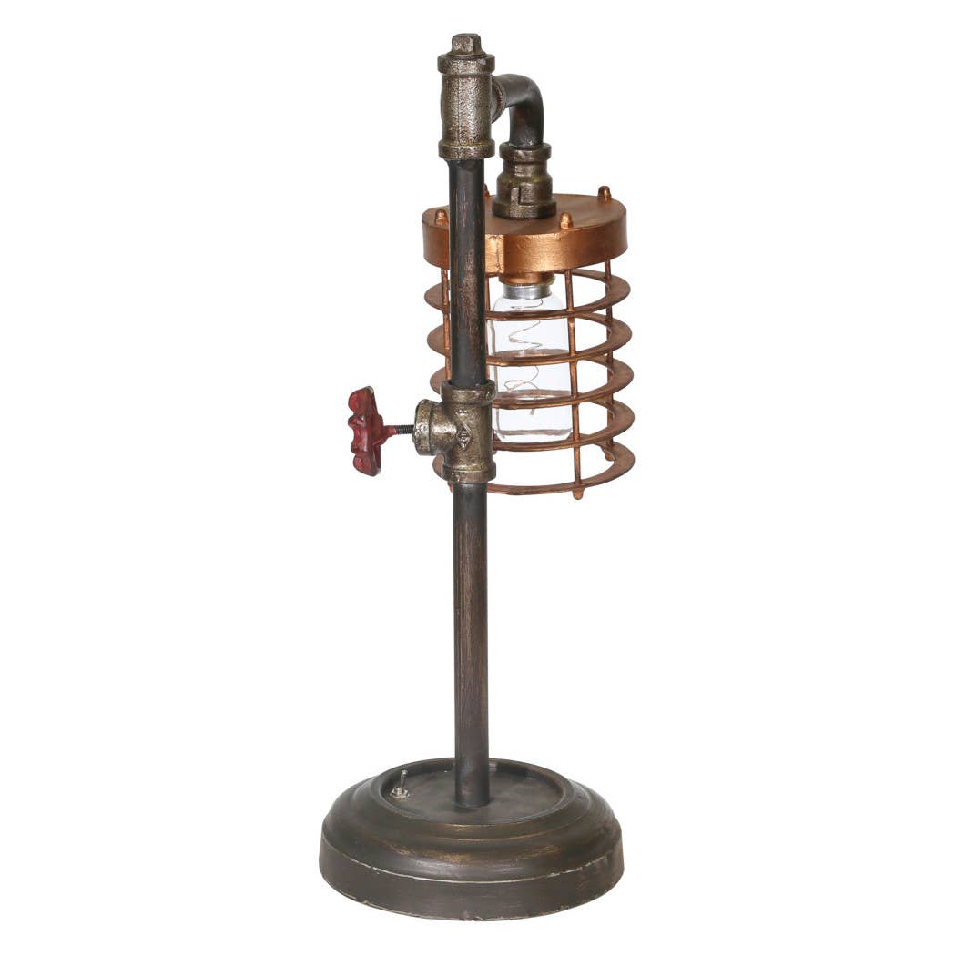 Table Lamp - Bronze Metal Pipe with Caged Shade, 18 in.