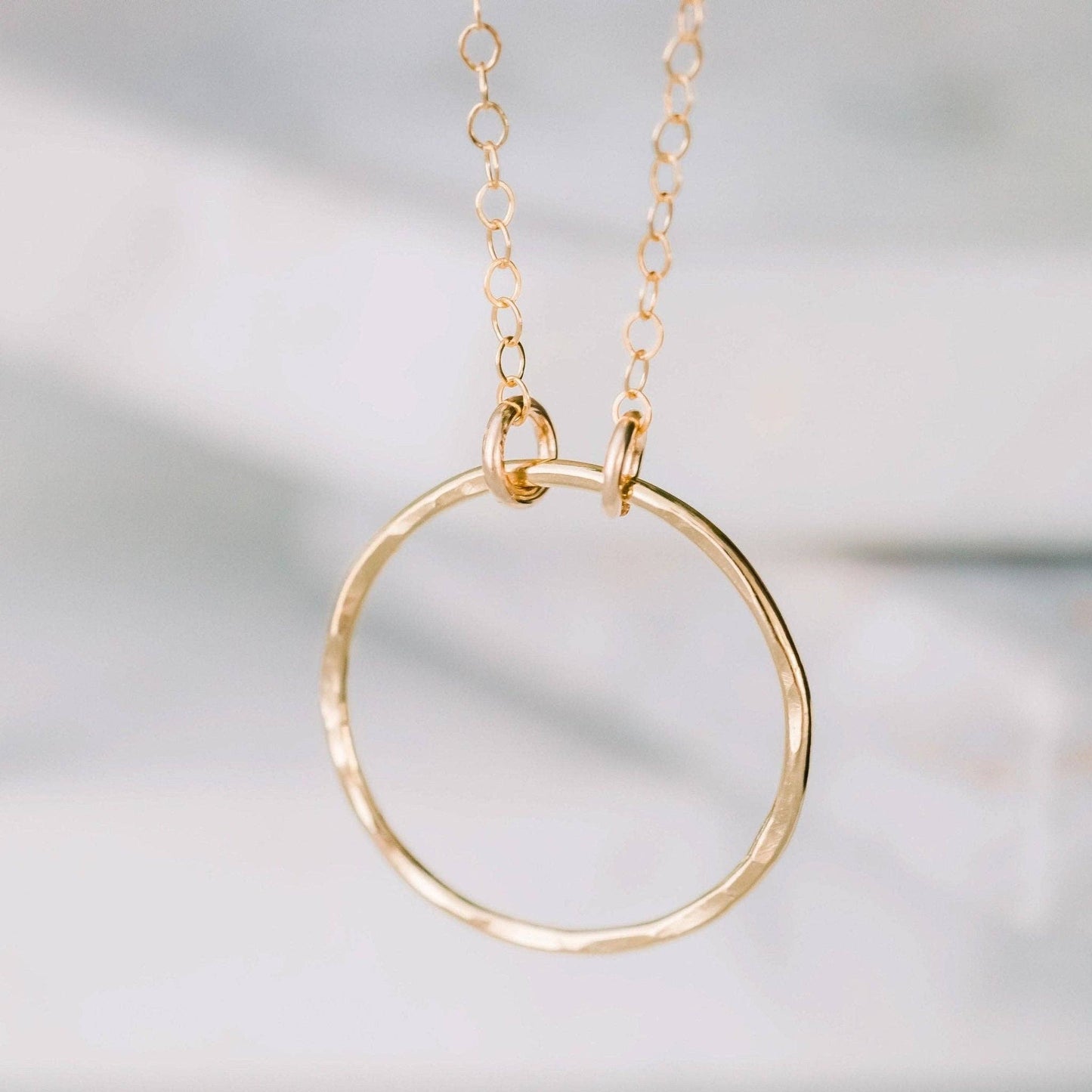 Hammered Open Ring Pendant Necklace, 14k Gold Fill & Silver