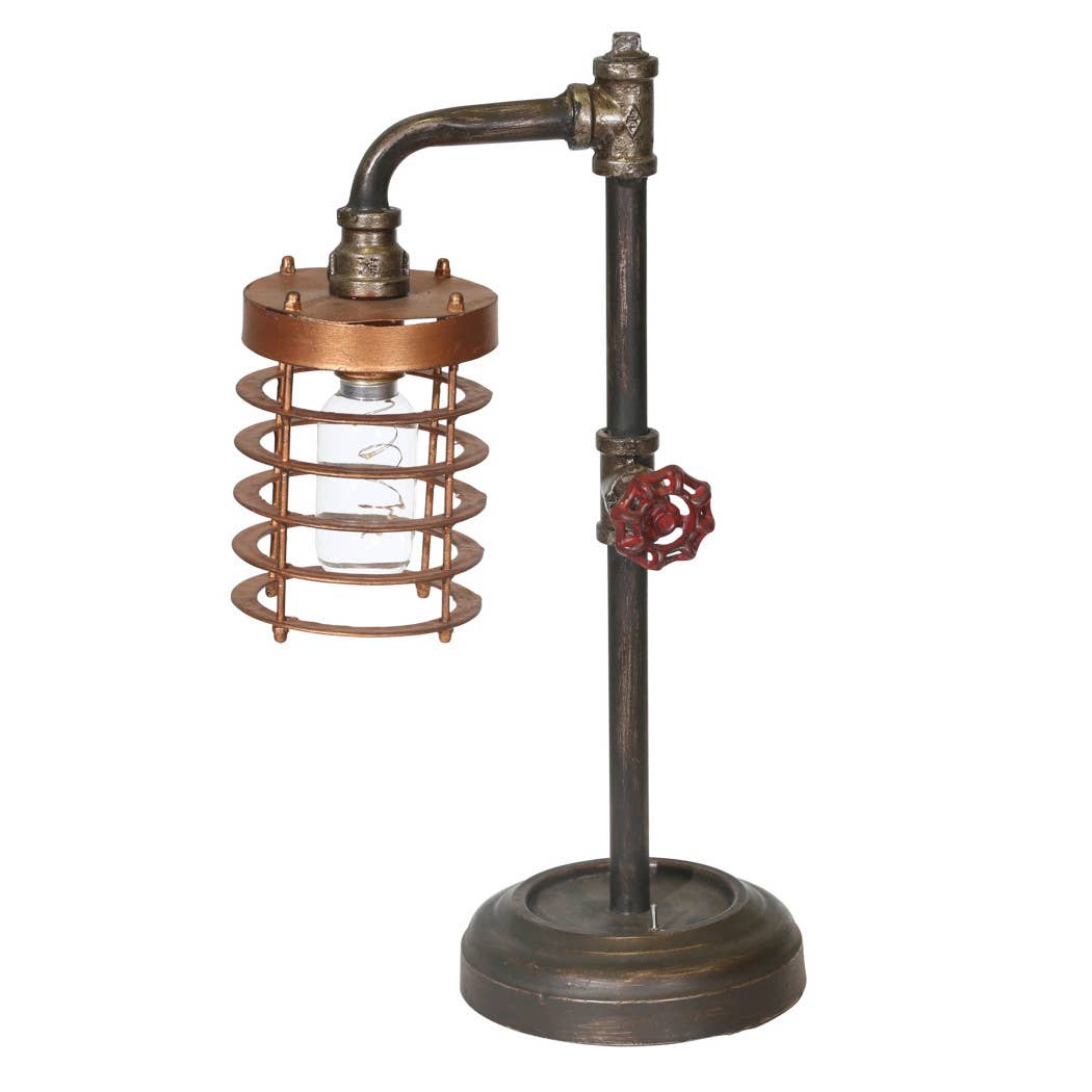 Table Lamp - Bronze Metal Pipe with Caged Shade, 18 in.
