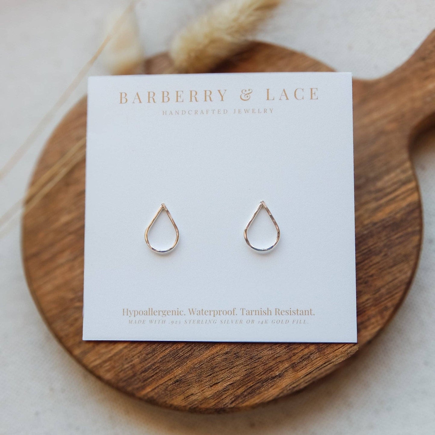 Hammered Teardrop Stud Earrings, 14k Gold Fill & Silver