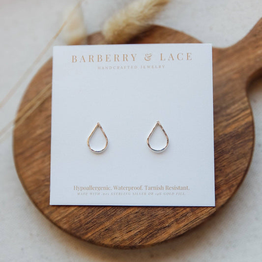 Hammered Teardrop Stud Earrings, 14k Gold Fill & Silver